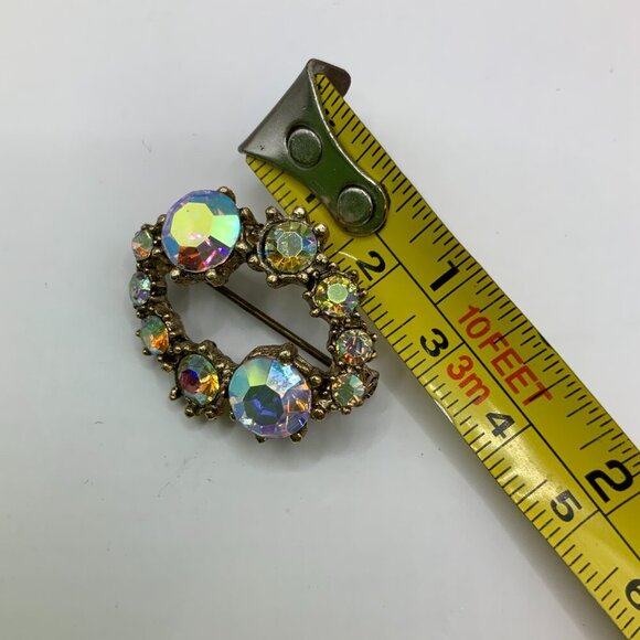 Aurora Borealis Iridescent Vintage Oval Silver Tone Brooch Pin - Picture 6 of 7